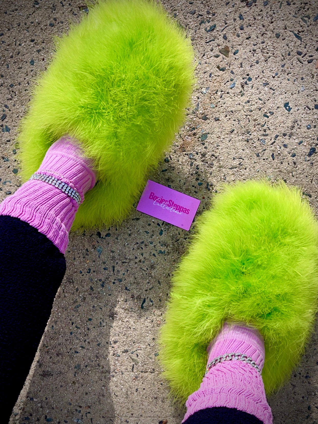 Lime green furry online slides